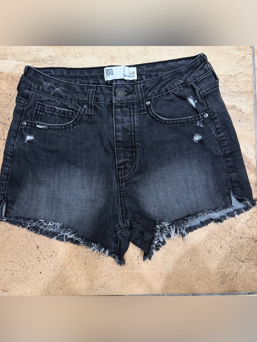 RSQ Black Distressed High-Rise Denim Cutoff Shorts